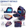 3PCS Rolling Backpack for boys Kids Wheeled School BookBag With Lunch And Pen Bag blue soccer design Glow-in-the-dark Function