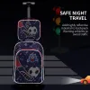 3PCS Rolling Backpack for boys Kids Wheeled School BookBag With Lunch And Pen Bag blue soccer design Glow-in-the-dark Function
