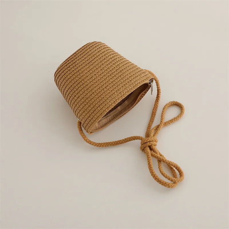 Children's Straw Woven Summer Crossbody Bag Cute Girl Coin Wallet Shoulder Bag Colorful Shells Fish Tail Zero Wallet Kids Gifts