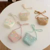 Children's Straw Woven Summer Crossbody Bag Cute Girl Coin Wallet Shoulder Bag Colorful Shells Fish Tail Zero Wallet Kids Gifts