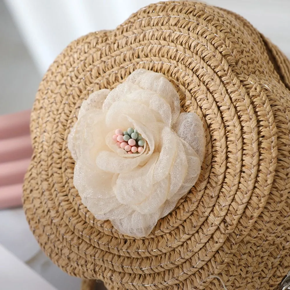 Children's Straw Small Shoulder Bag Woven Cute Flower Baby Girls Purse Handbag Mini Round Hand Made Beach Crossboay Bag
