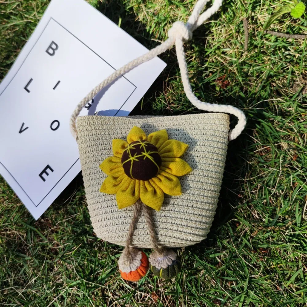 Handmade Summer Children Girls Shoulder Bag Flower Straw Baby Bags Messenger Bag Kids Keys Coin Purse Cute Princess Mini Handbag