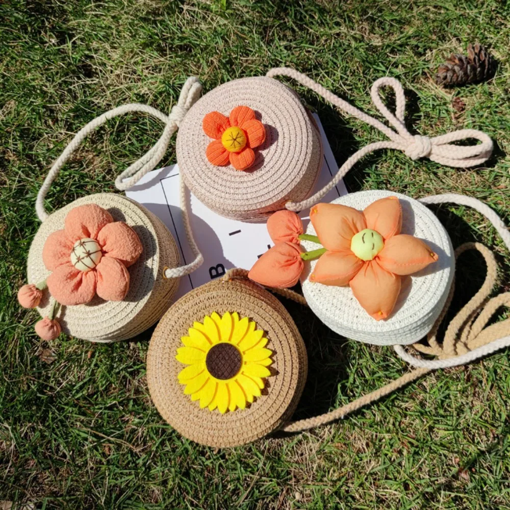 Handmade Summer Children Girls Shoulder Bag Flower Straw Baby Bags Messenger Bag Kids Keys Coin Purse Cute Princess Mini Handbag