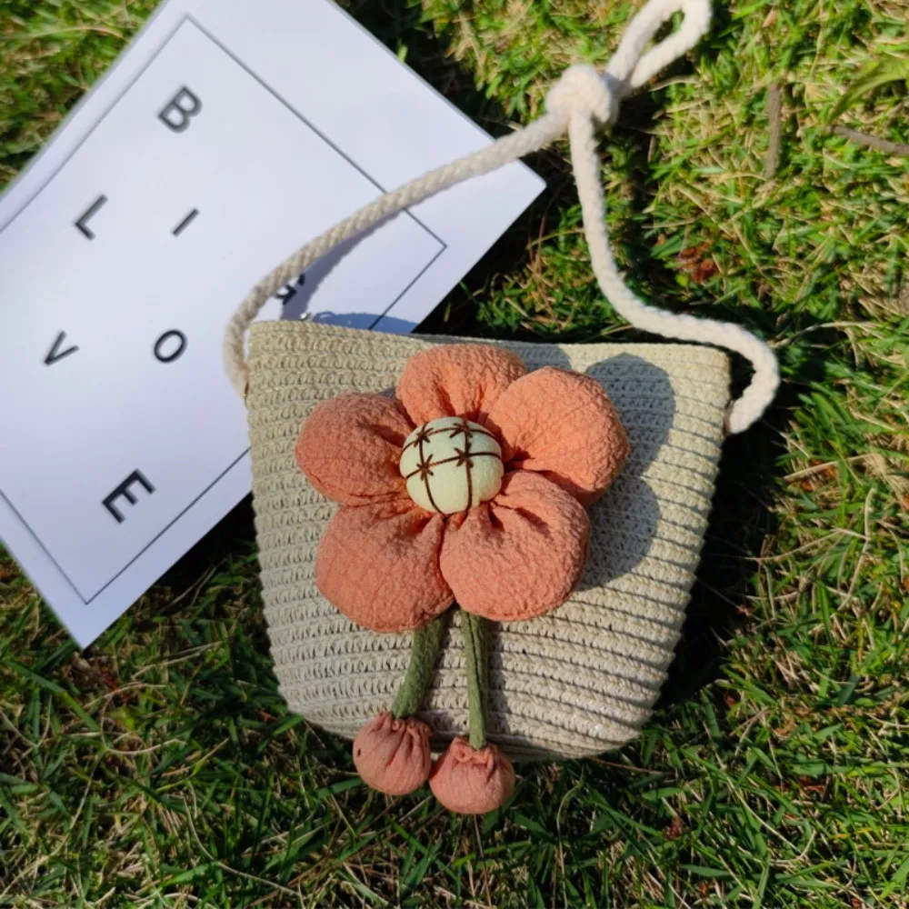 Handmade Summer Children Girls Shoulder Bag Flower Straw Baby Bags Messenger Bag Kids Keys Coin Purse Cute Princess Mini Handbag