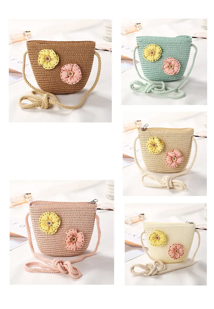 New 2022 Summer Children Girls Shoulder Bag Daisy Flower Straw Bag Messenger Bag Kids Keys Coin Purse Cute Princess Mini Handbag