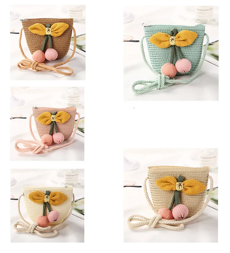 New 2022 Summer Children Girls Shoulder Bag Daisy Flower Straw Bag Messenger Bag Kids Keys Coin Purse Cute Princess Mini Handbag