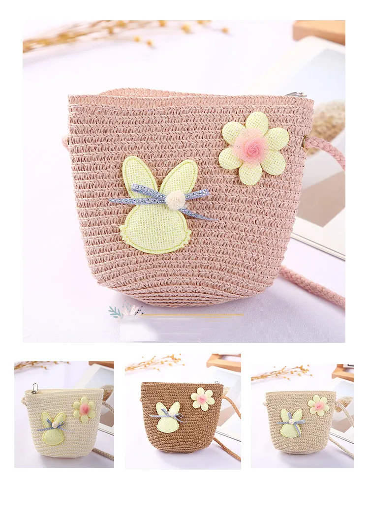 New 2022 Summer Children Girls Shoulder Bag Daisy Flower Straw Bag Messenger Bag Kids Keys Coin Purse Cute Princess Mini Handbag