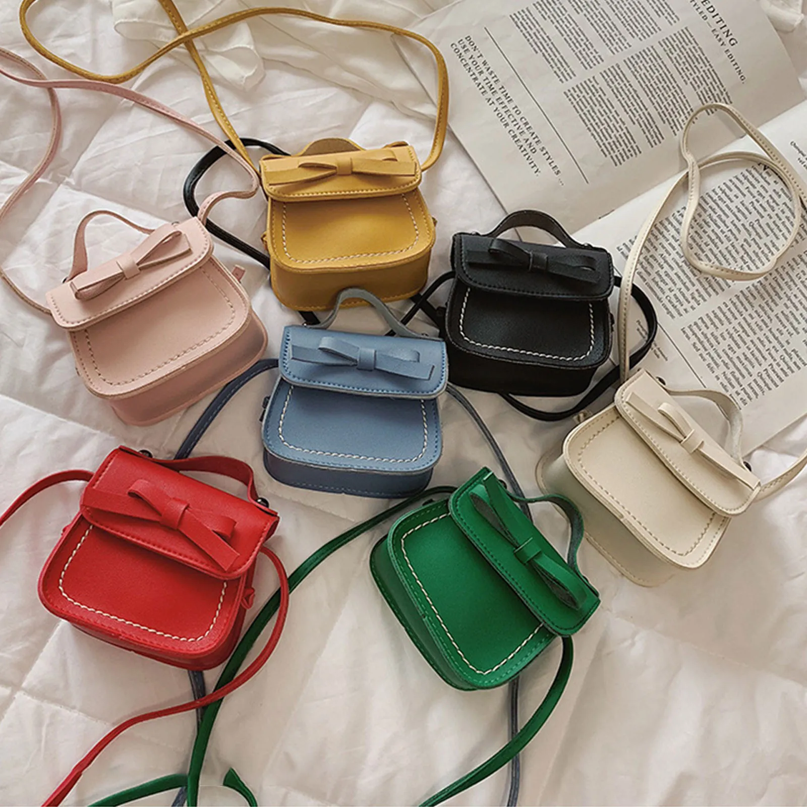 Cute Leather Girl Messenger Bags Sweet Cool Style Matching Shoulder Bag Solid Bowknot Crossbody Coin Purses For Gift