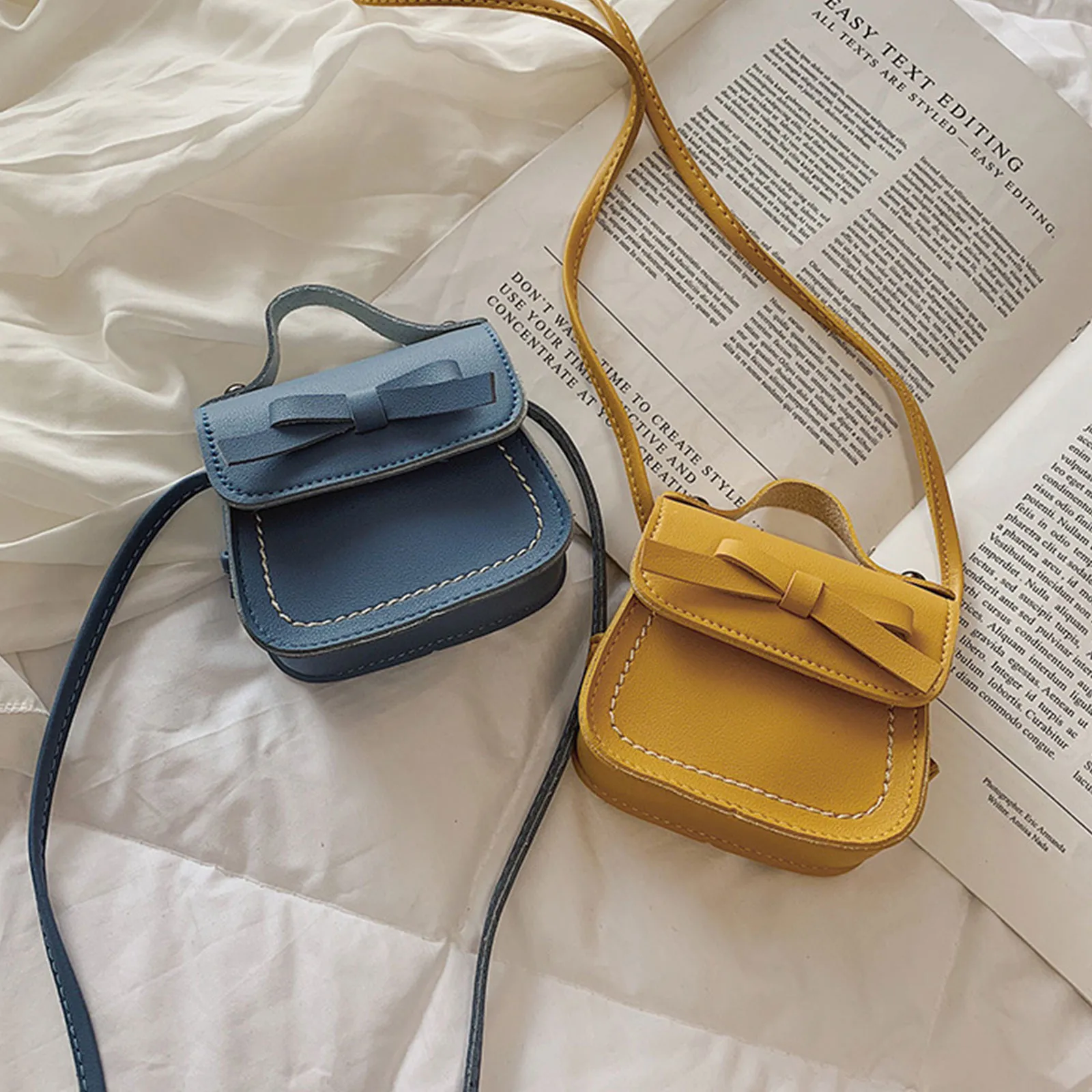 Cute Leather Girl Messenger Bags Sweet Cool Style Matching Shoulder Bag Solid Bowknot Crossbody Coin Purses For Gift