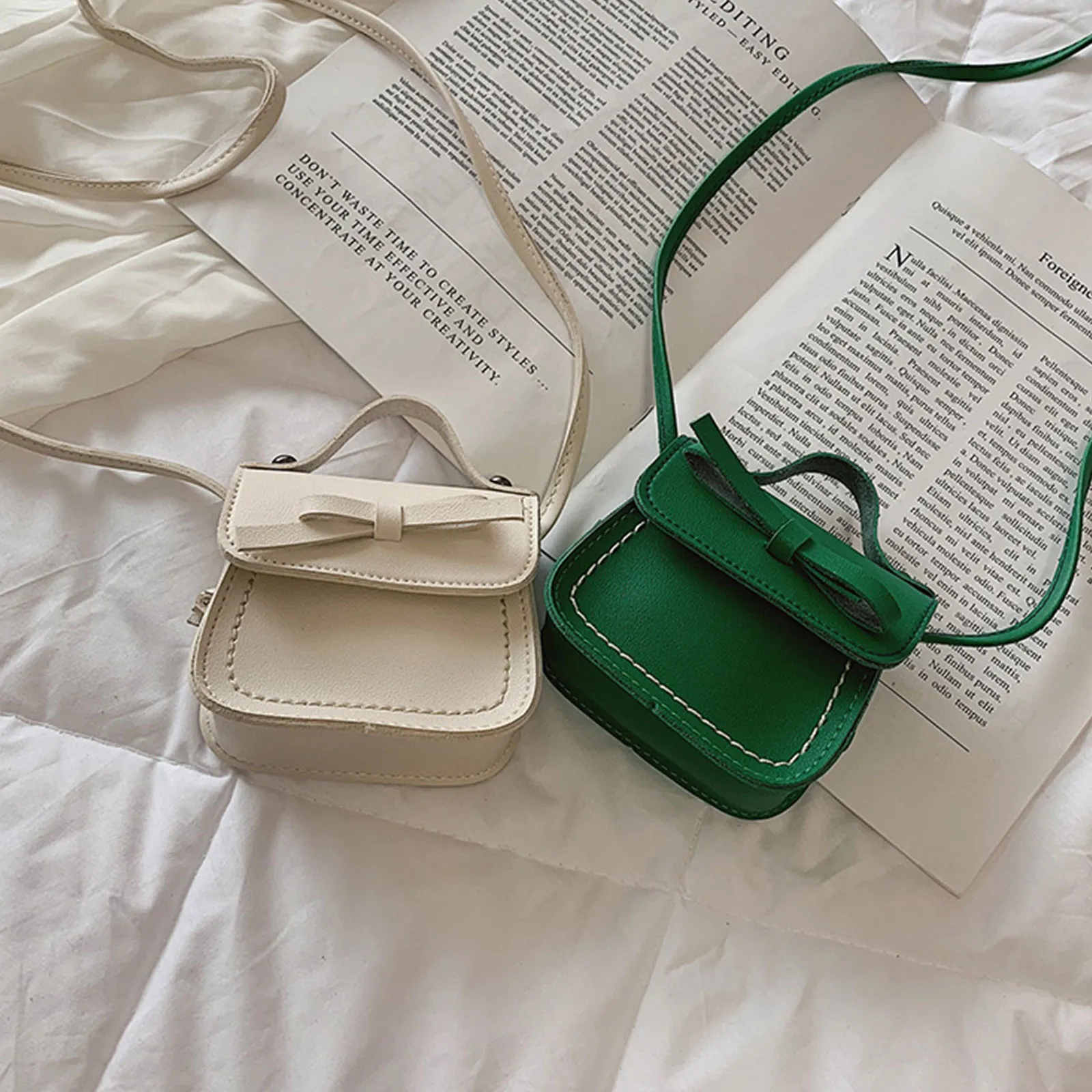 Cute Leather Girl Messenger Bags Sweet Cool Style Matching Shoulder Bag Solid Bowknot Crossbody Coin Purses For Gift