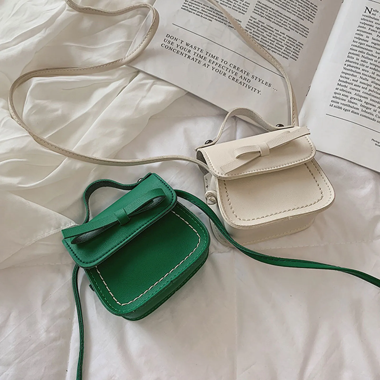 Cute Leather Girl Messenger Bags Sweet Cool Style Matching Shoulder Bag Solid Bowknot Crossbody Coin Purses For Gift