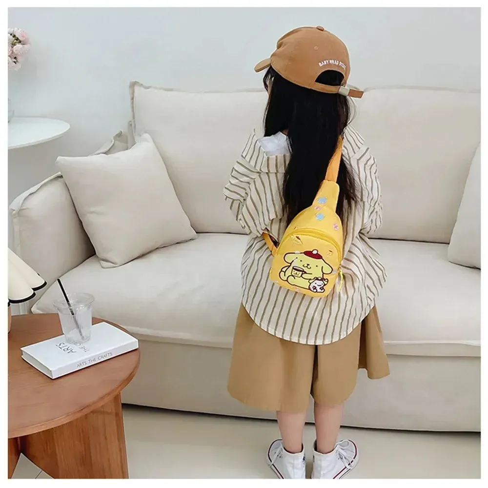 Anime Hello Kitty Sanrio Children Chest Bag  Kuromi Pochacco Messenger Bags Cinnamoroll Pompompurin Backpack for Kids Gift