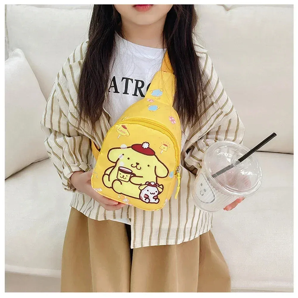 Anime Hello Kitty Sanrio Children Chest Bag  Kuromi Pochacco Messenger Bags Cinnamoroll Pompompurin Backpack for Kids Gift
