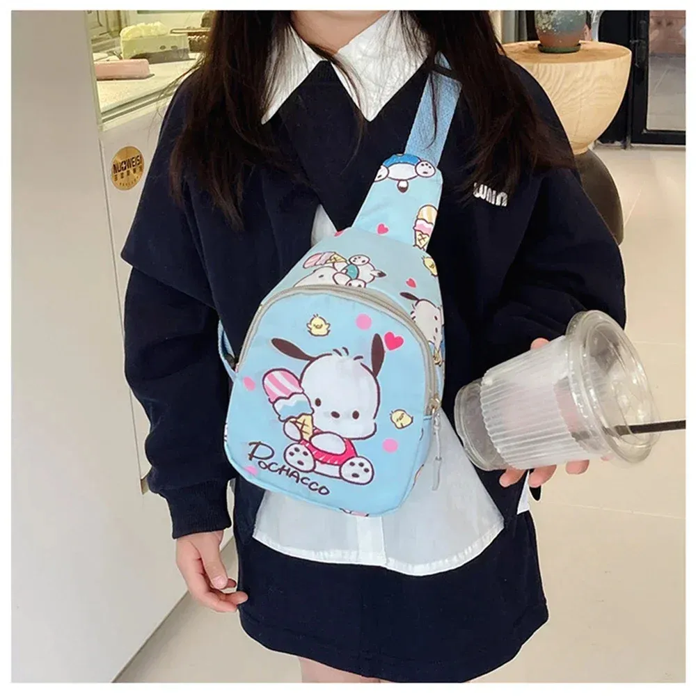 Anime Hello Kitty Sanrio Children Chest Bag  Kuromi Pochacco Messenger Bags Cinnamoroll Pompompurin Backpack for Kids Gift