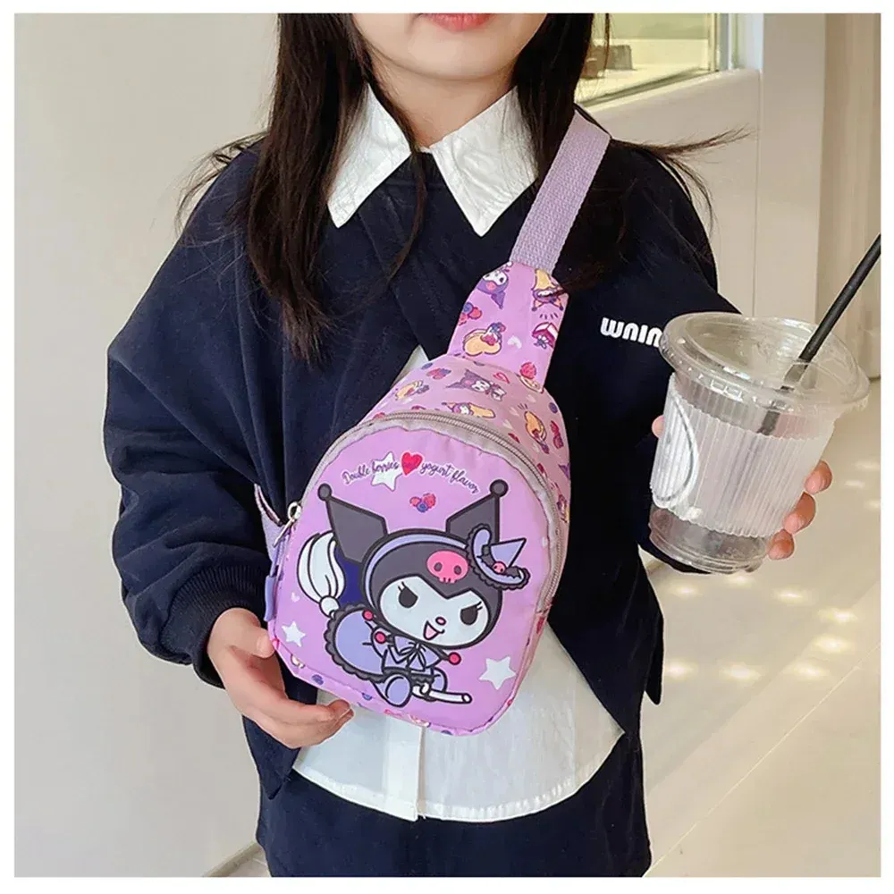 Anime Hello Kitty Sanrio Children Chest Bag  Kuromi Pochacco Messenger Bags Cinnamoroll Pompompurin Backpack for Kids Gift