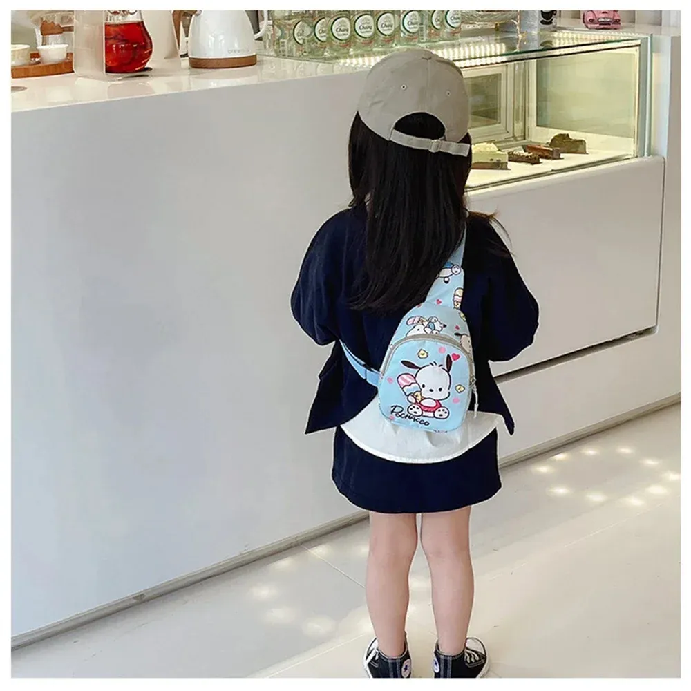 Anime Hello Kitty Sanrio Children Chest Bag  Kuromi Pochacco Messenger Bags Cinnamoroll Pompompurin Backpack for Kids Gift