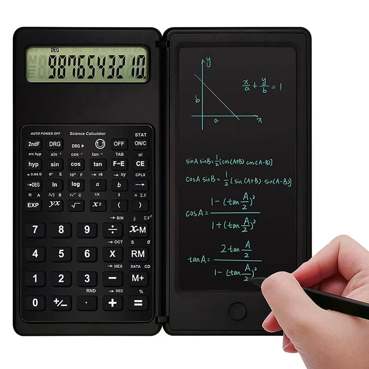 2-In-1 Foldable Scientific Calculator 10 Digital LCD Screen Writing Tablet Folding Drawing Pad With Stylus Pen For Student
