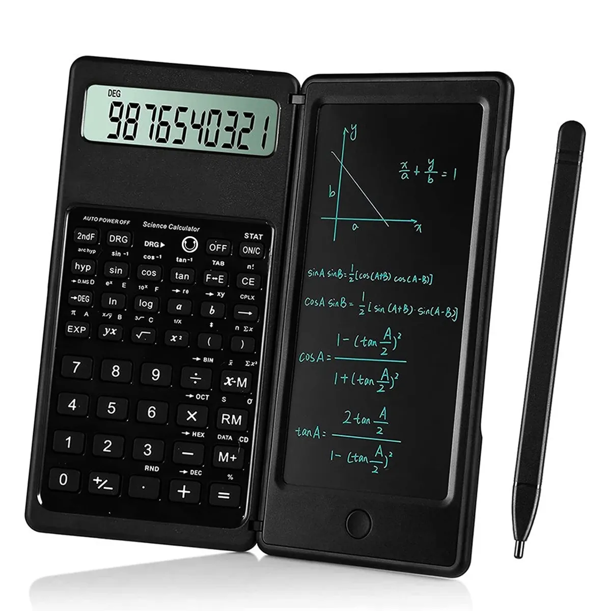 2-In-1 Foldable Scientific Calculator 10 Digital LCD Screen Writing Tablet Folding Drawing Pad With Stylus Pen For Student