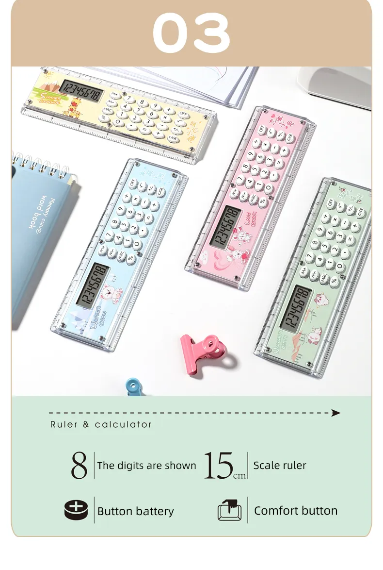 Hot Selling Ruler Calculator 8 Digits Display 15CM Scale Cute Micro Multi-function Office School Supplies