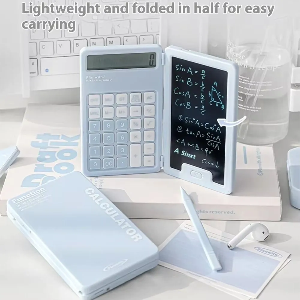 Cute Foldable Calculator LCD Display Portable Mini Finance Calculator LCD Notepad with Writing Board Student Calculator