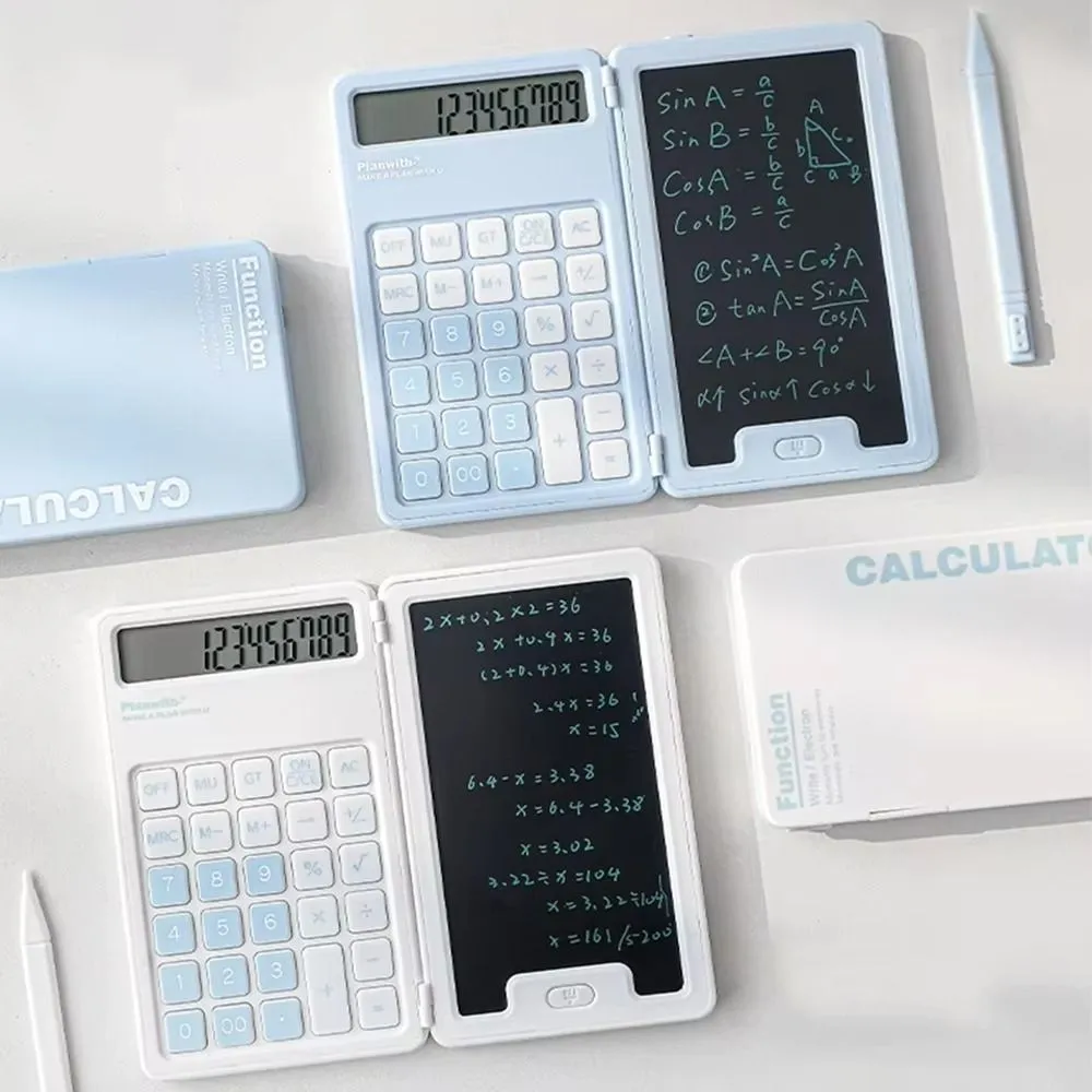 Cute Foldable Calculator LCD Display Portable Mini Finance Calculator LCD Notepad with Writing Board Student Calculator