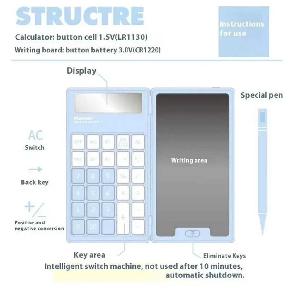 Cute Foldable Calculator LCD Display Portable Mini Finance Calculator LCD Notepad with Writing Board Student Calculator