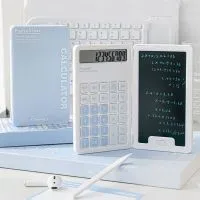 Cute Foldable Calculator LCD Display Portable Mini Finance Calculator LCD Notepad with Writing Board Student Calculator