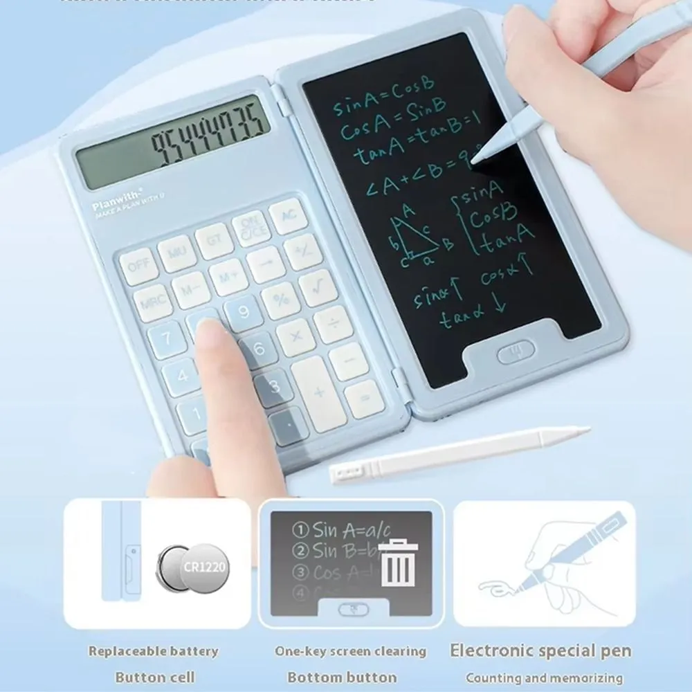 Cute Foldable Calculator LCD Display Portable Mini Finance Calculator LCD Notepad with Writing Board Student Calculator