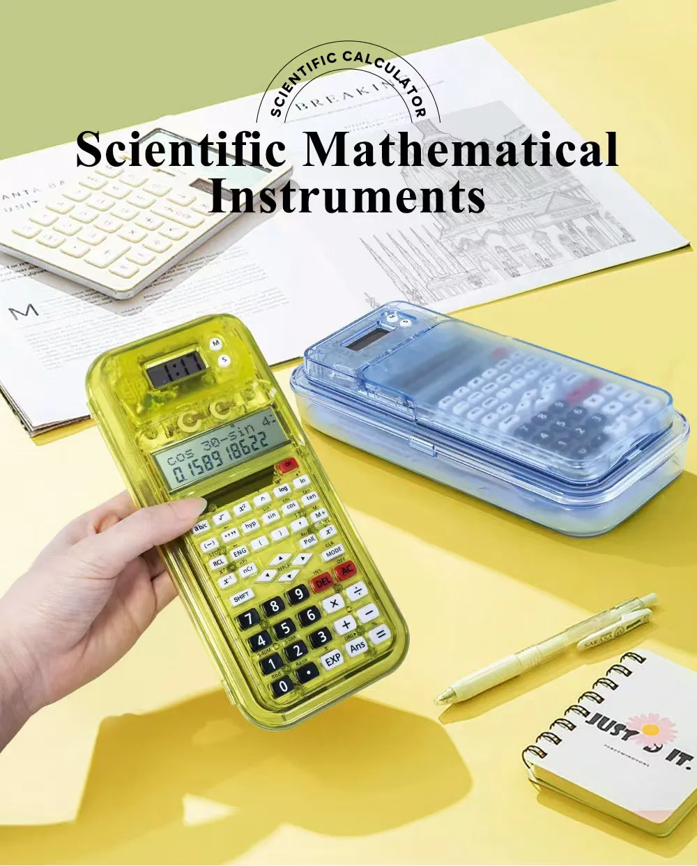 New Science Calculator Solar Energy 417 Functions Kinds of Multifunctional Transparent Stationery Box Student  Calculators