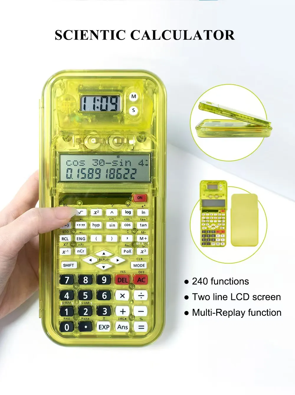 New Science Calculator Solar Energy 417 Functions Kinds of Multifunctional Transparent Stationery Box Student  Calculators