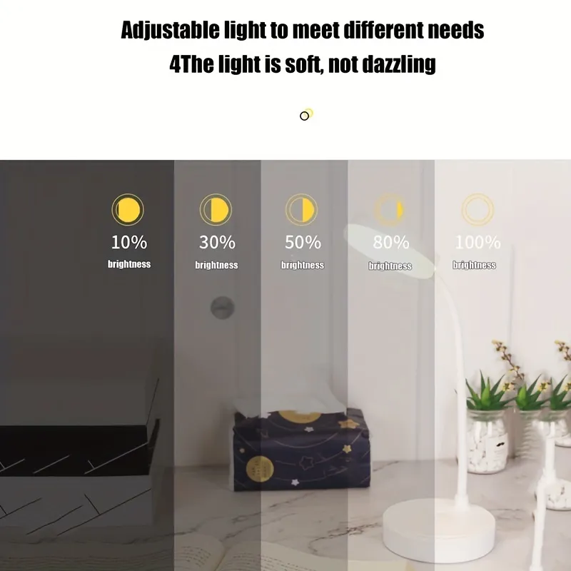 Table Lamp USB Rechargeable Desk Lamp Bed Reading Book Night Light LED Eye Protection Light Foldable for Study Office Work Lamp