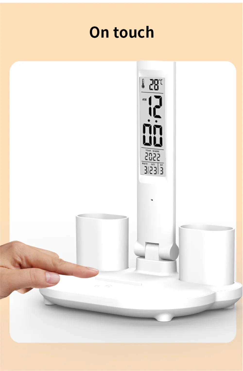 LED Desk Lamp USB Dimmable Touch Foldable Table Lamp with Calendar Temperature Clock Night Light for Study Reading Lamp