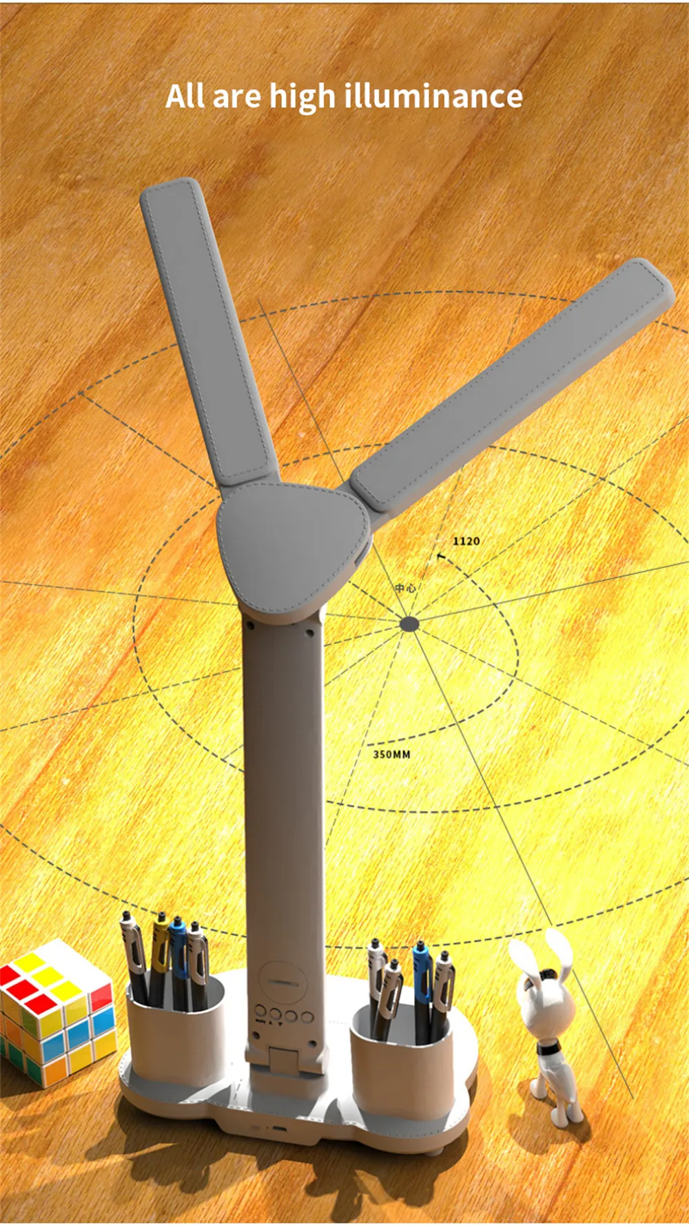 LED Desk Lamp USB Dimmable Touch Foldable Table Lamp with Calendar Temperature Clock Night Light for Study Reading Lamp