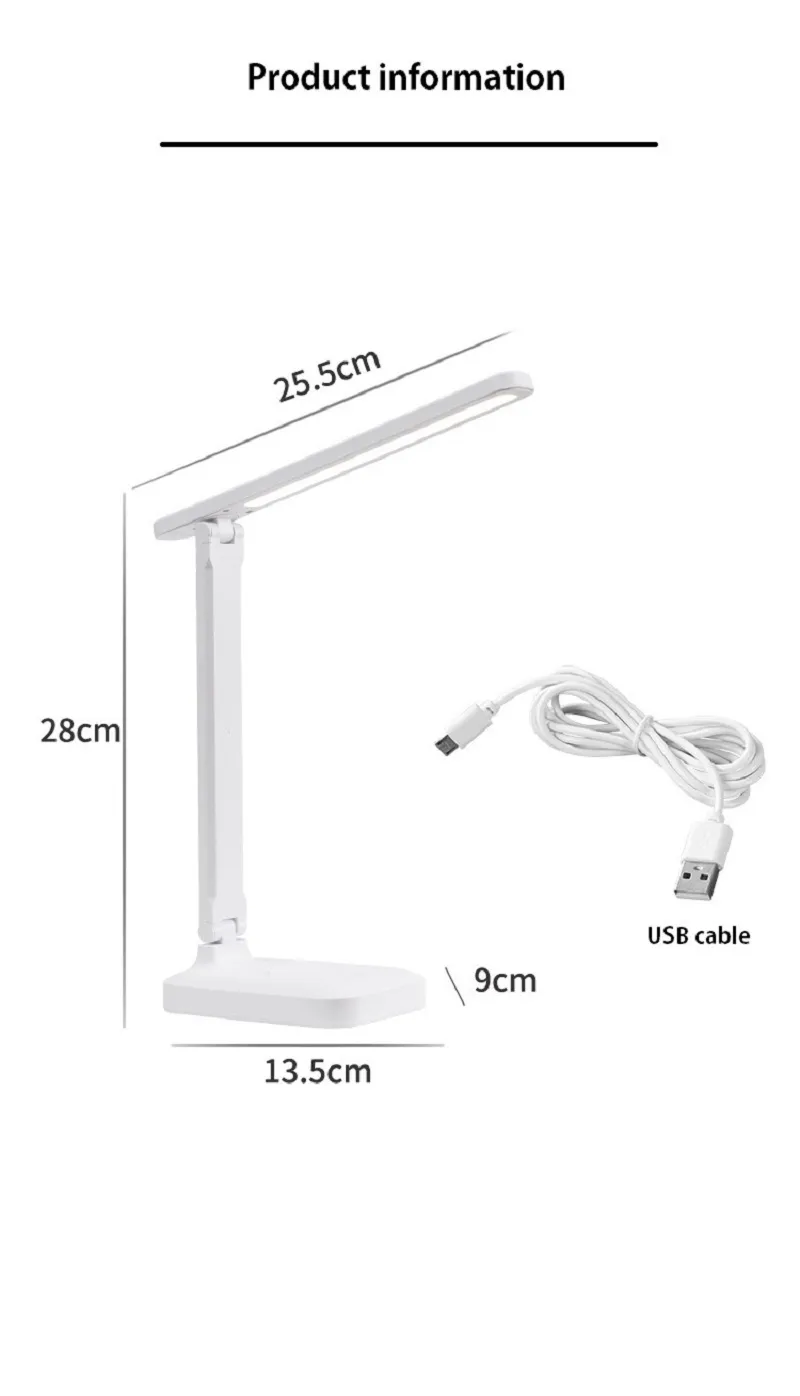 Folding Table Lamp USB Touch Dimmable Night Light Student Dormitory Reading Eye Protection Bedroom LED USB Charge Desk Lamp