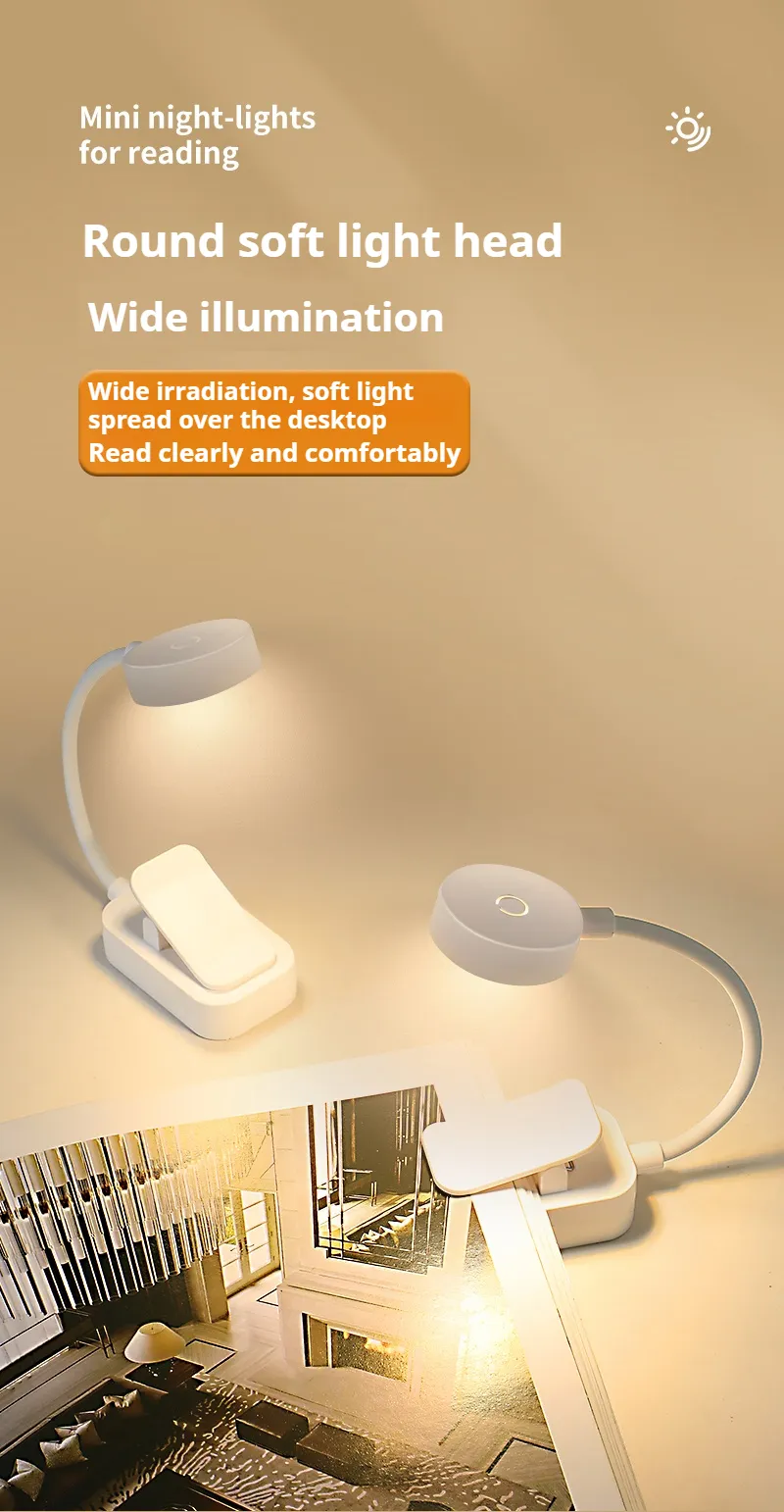 Portable LED Book Lights Eye Protection Night Light Mini 360°Clip-On Desk Reading Battery Lamp Travel Bedroom