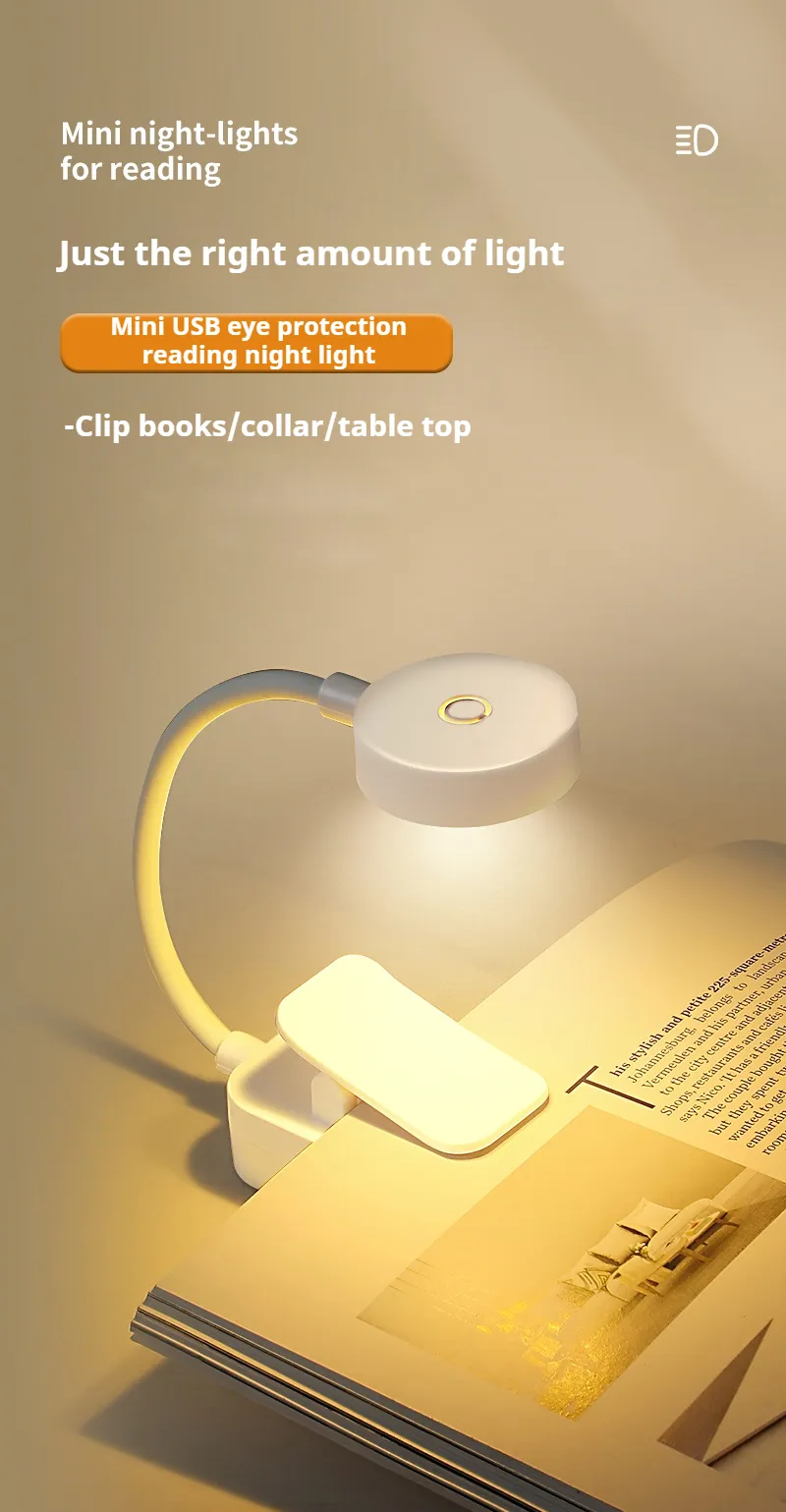 Portable LED Book Lights Eye Protection Night Light Mini 360°Clip-On Desk Reading Battery Lamp Travel Bedroom