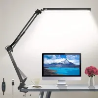 LED Folding Metal Desk Lamp Clip on Light Clamp Long Arm Diming Table Lamp 3 Colors Adjustable For Living Room Reading Computers