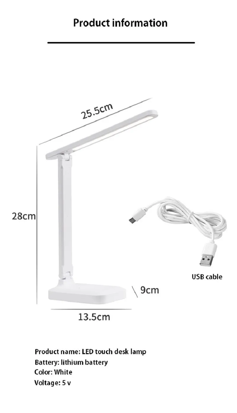 LED Table Lamp Eyes Protection Touch Dimmable LED Reading Light Student Dormitory Bedroom Reading USB Rechargable Desk Lamp