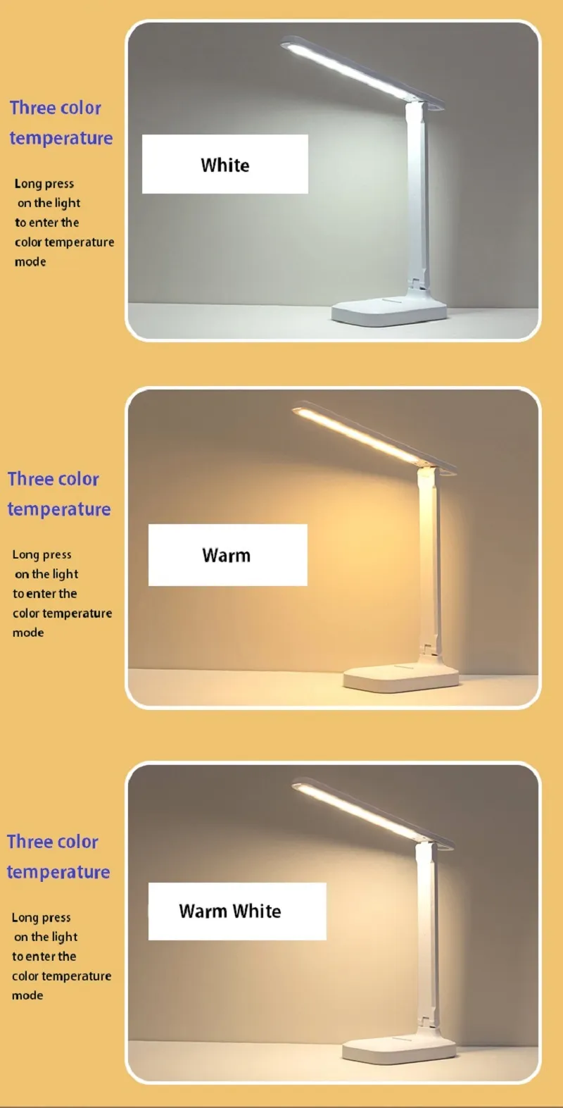 LED Table Lamp Eyes Protection Touch Dimmable LED Reading Light Student Dormitory Bedroom Reading USB Rechargable Desk Lamp