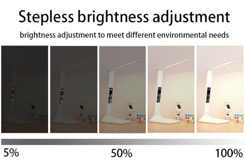 Folding Table Lamp USB Reading Touch Dimmable Eye Protection With Alarm Clock Thermometer LED Desk Lamp USB Charge Night Light