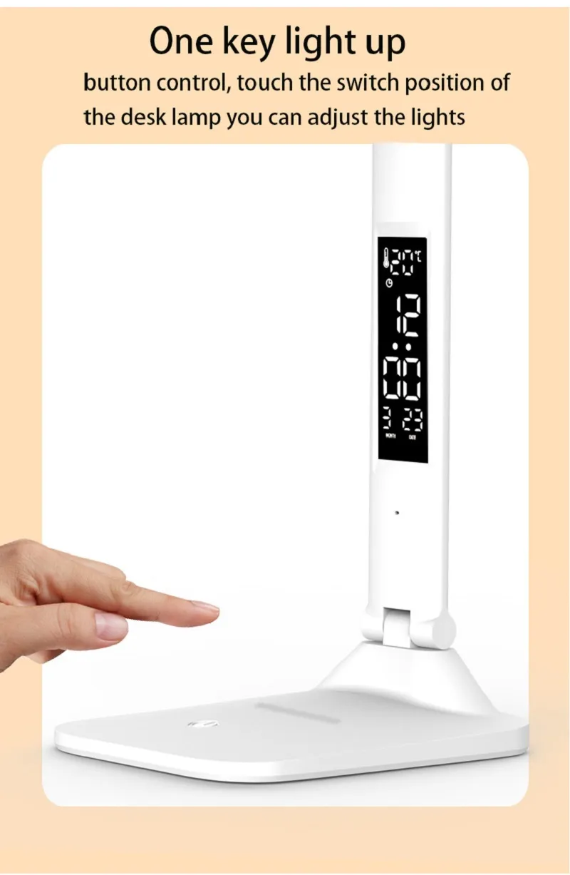 Folding Table Lamp USB Reading Touch Dimmable Eye Protection With Alarm Clock Thermometer LED Desk Lamp USB Charge Night Light