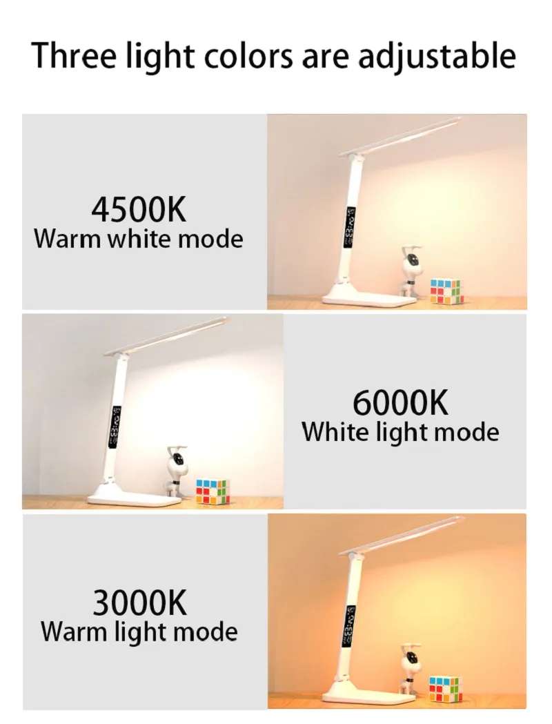 Folding Table Lamp USB Reading Touch Dimmable Eye Protection With Alarm Clock Thermometer LED Desk Lamp USB Charge Night Light