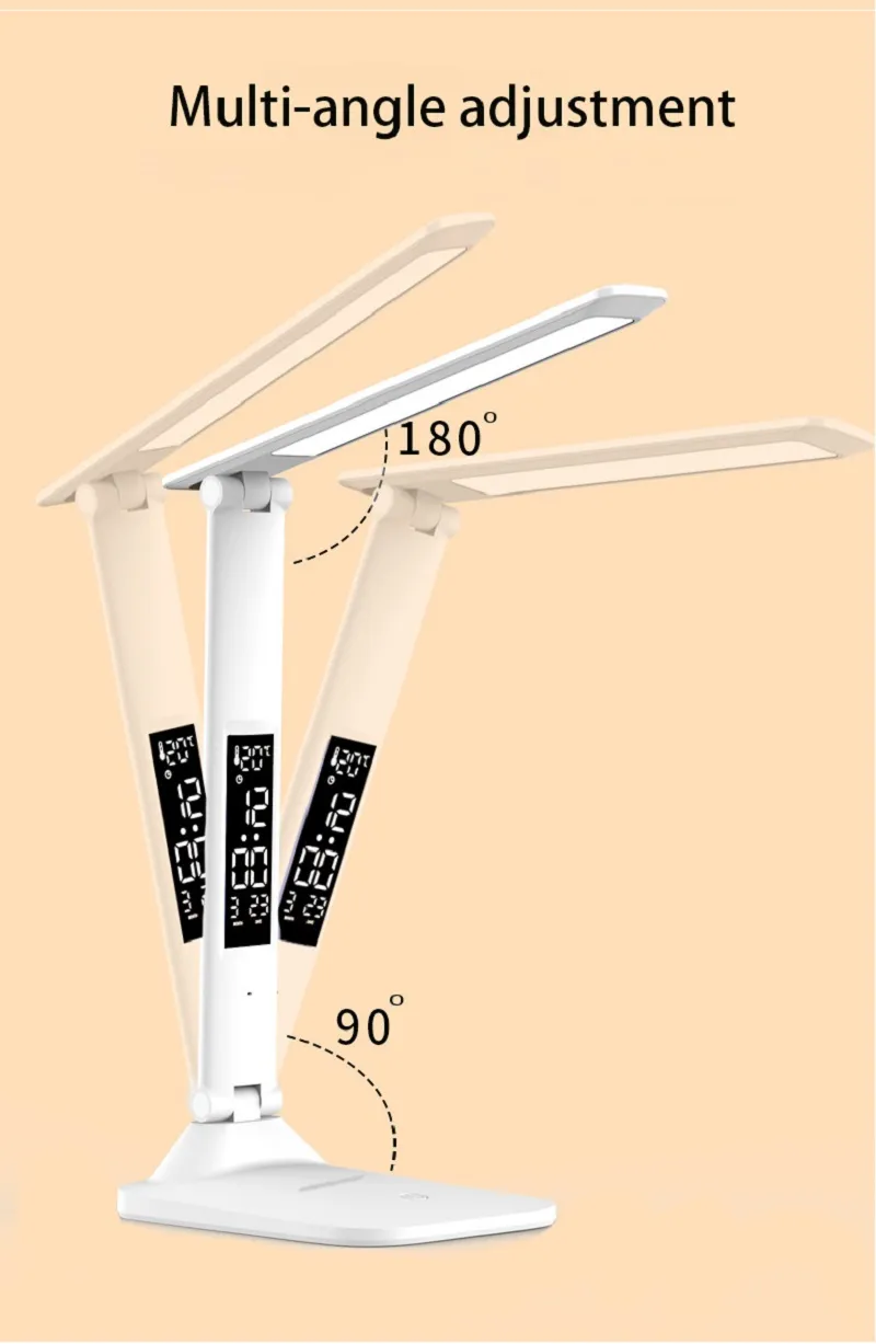 Folding Table Lamp USB Reading Touch Dimmable Eye Protection With Alarm Clock Thermometer LED Desk Lamp USB Charge Night Light