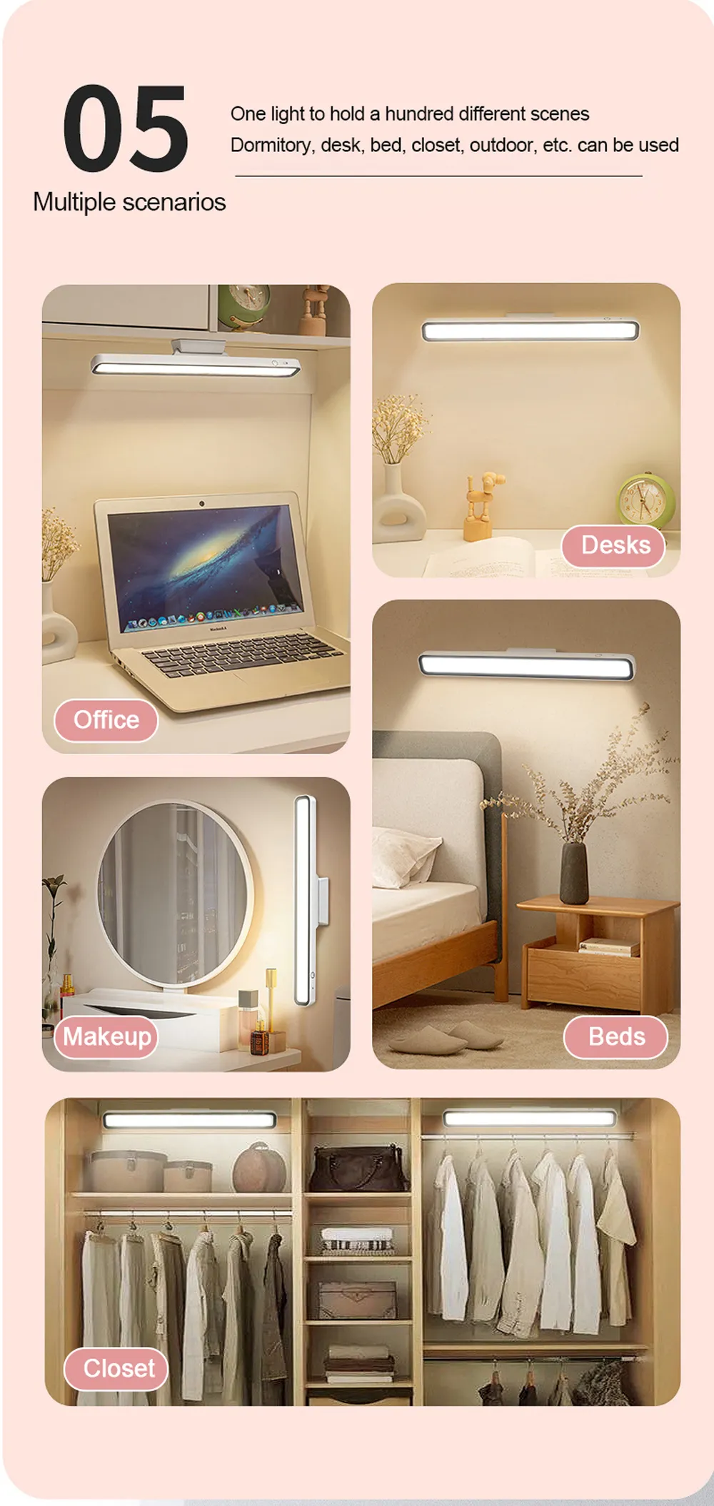 Desk Lamp Under Cabinet Lights Rechargeable Portable Magnetic Dimming USB Led Desk Lamp for Makeup Reading Study Kitchen