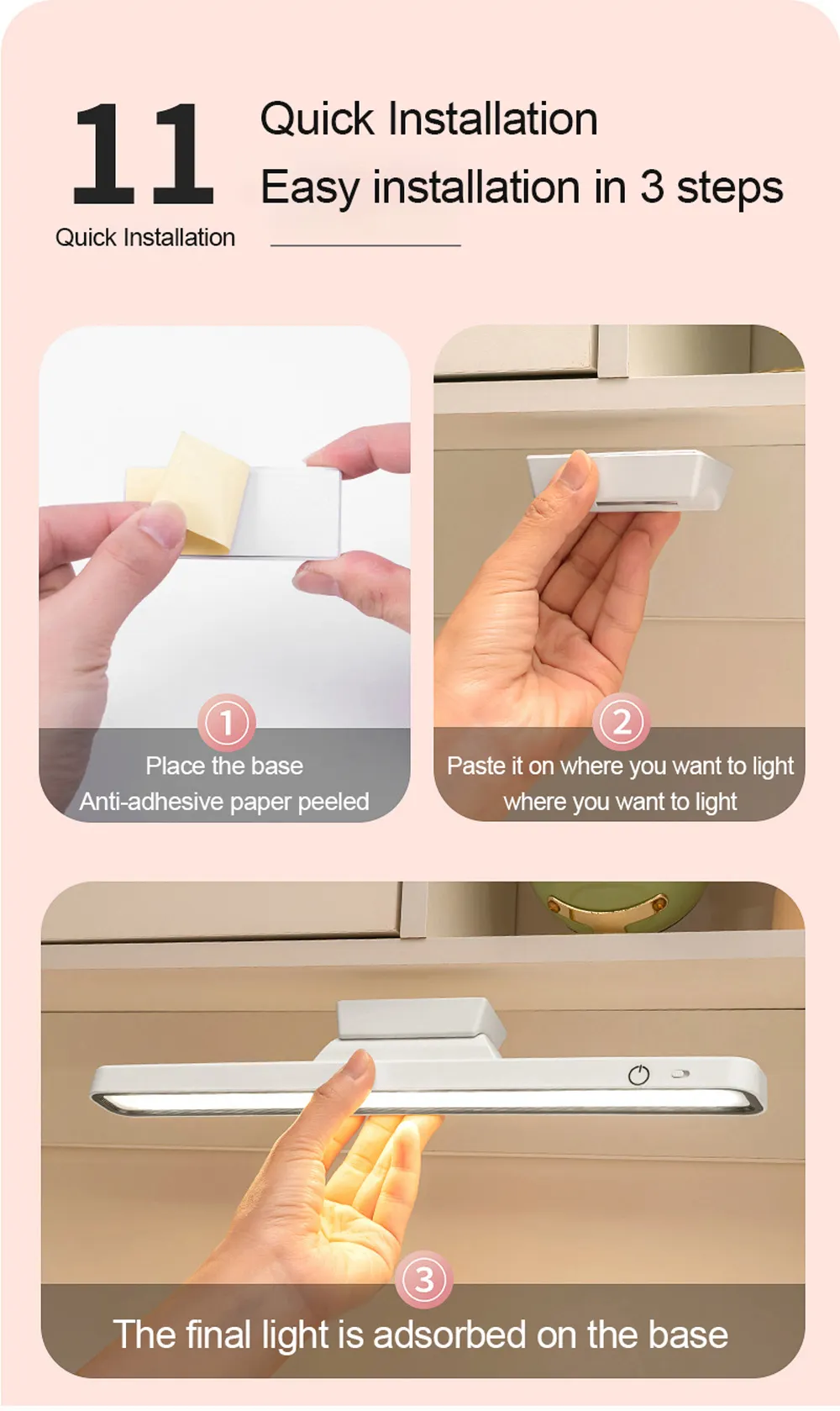 Desk Lamp Under Cabinet Lights Rechargeable Portable Magnetic Dimming USB Led Desk Lamp for Makeup Reading Study Kitchen