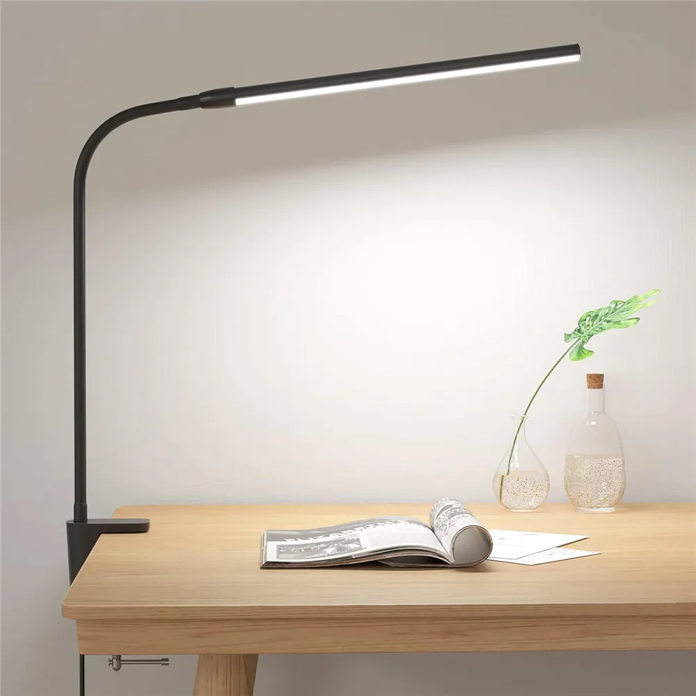 LED Desk Lamp Double Head 3 Colors Stepless Dimming for Home Office Adjustable Reading Light with Clamp for Home Office