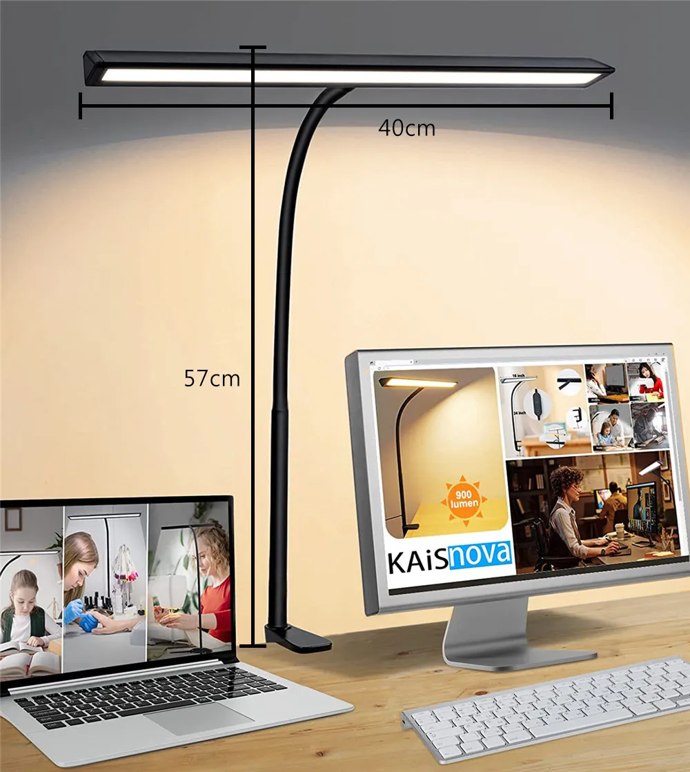 LED Desk Lamp Double Head 3 Colors Stepless Dimming for Home Office Adjustable Reading Light with Clamp for Home Office
