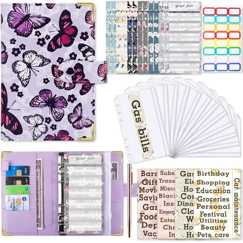 A6 Binder Notebook Covers Colorful Macaroon Pu Leather Cover School Stationery Diary Agenda Diy Planner Paper Butterfly Cover