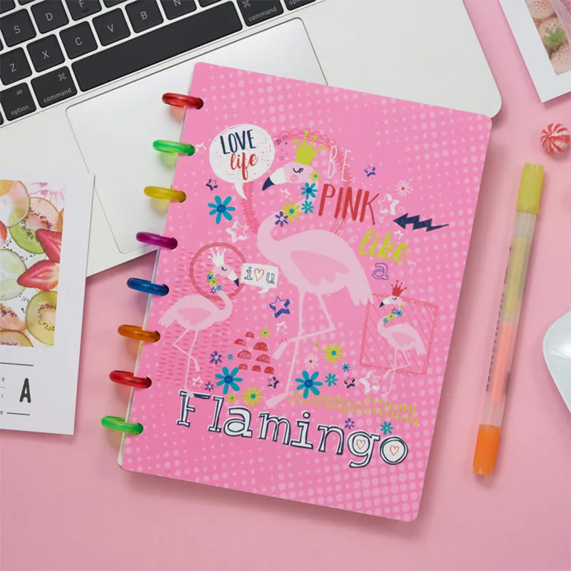 Fromthenon Flamingo Discbound Notebooks Covers Dics Ring Mushroom Hole Notebook Cover Planner Accessories Office Stationery