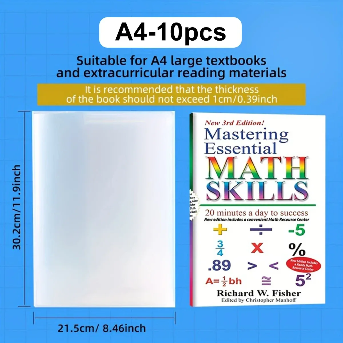 10PCS A4/16K/A5 Transparent Plastic Book Cover Self-Adhesive Closure Waterproof and Wear-Resistant Books PVC ProtectiveCover